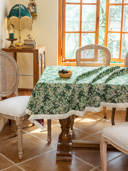 LaLuna Home Green Meadow  Jacquard  Tablecloth with Tassels