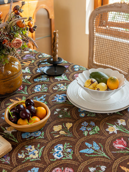 LaLuna Home Thousand Blooms Jacquard  Tablecloth with Tassels - Coffee