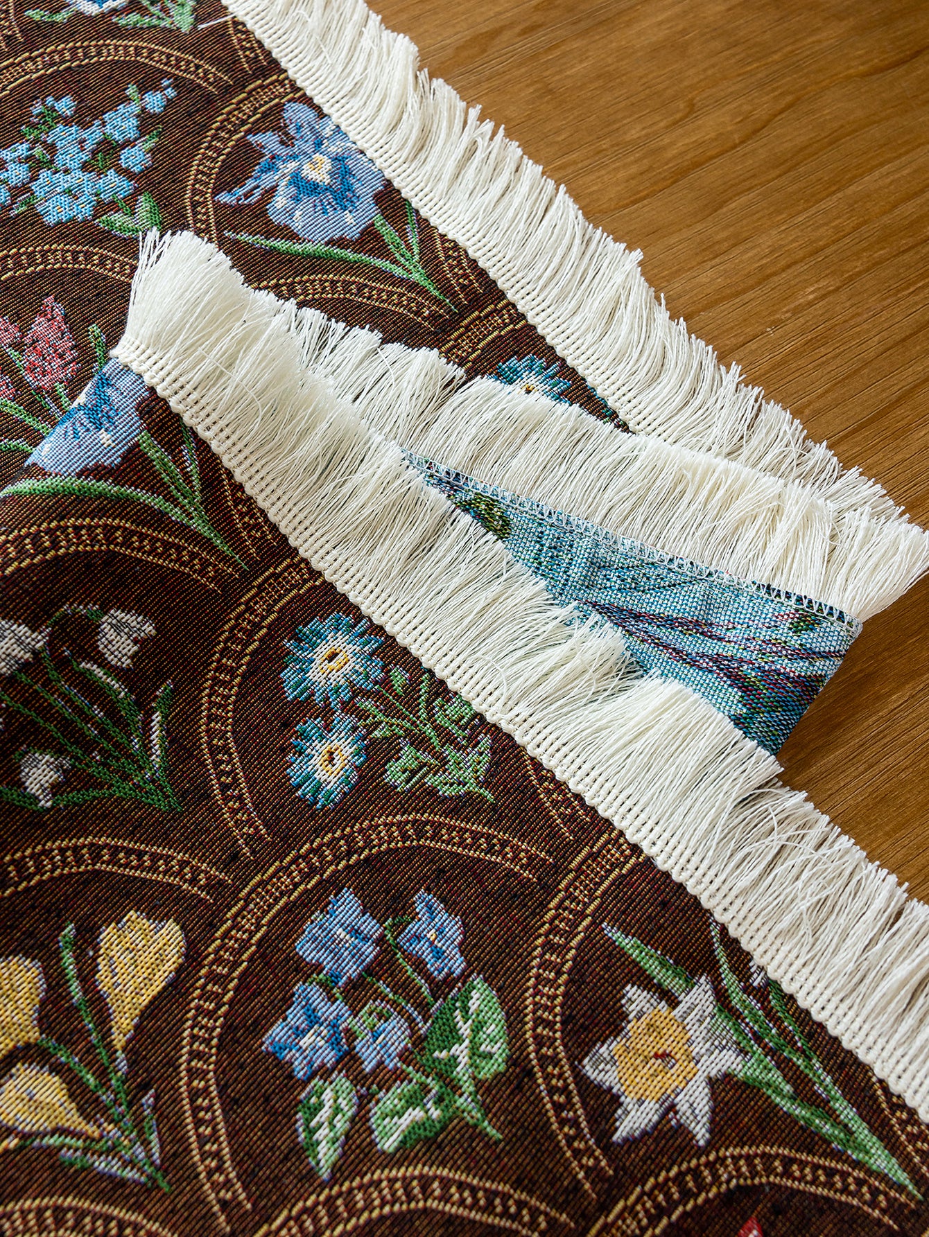 LaLuna Home Thousand Blooms Jacquard  Tablecloth with Tassels - Coffee