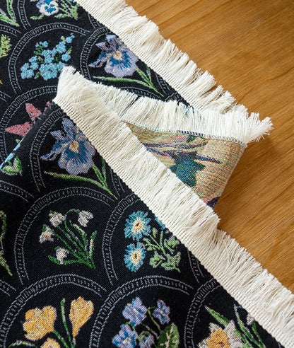 LaLuna Home Thousand Blooms Jacquard  Tablecloth with Tassels - Black