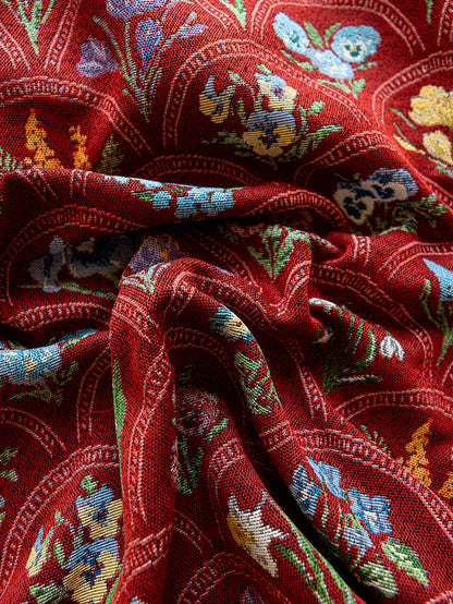 LaLuna Home Thousand Blooms Jacquard  Tablecloth with Tassels - Red