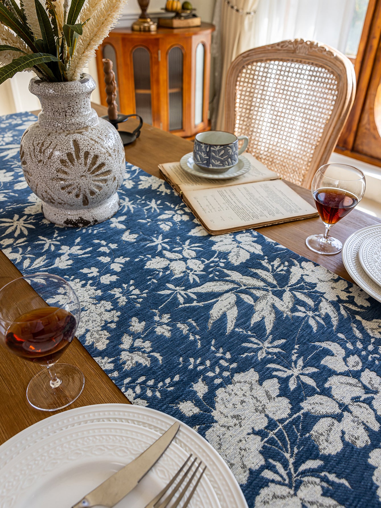 LaLuna Home Full Garden Chenille Jacquard Table Runner - Blue