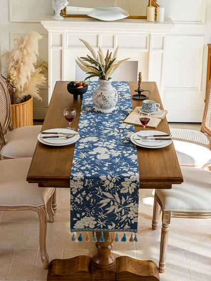 LaLuna Home Full Garden Chenille Jacquard Table Runner - Blue