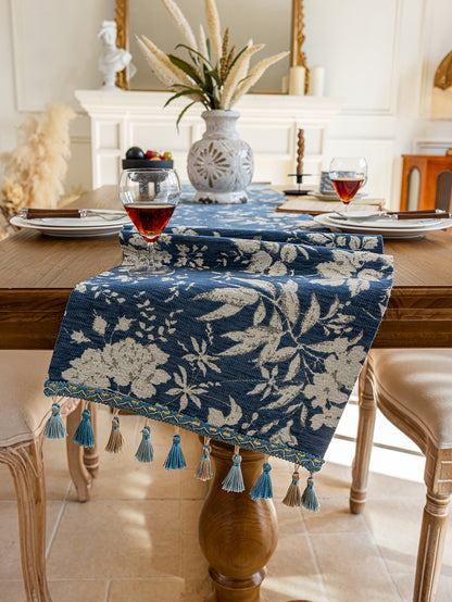 LaLuna Home Full Garden Chenille Jacquard Table Runner - Blue