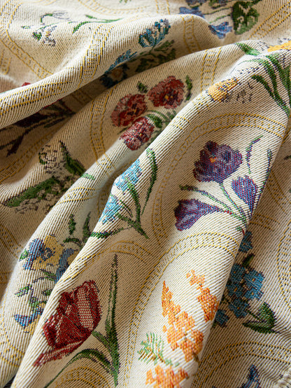 LaLuna Home Thousand Blooms Jacquard  Tablecloth with Tassels - Beige