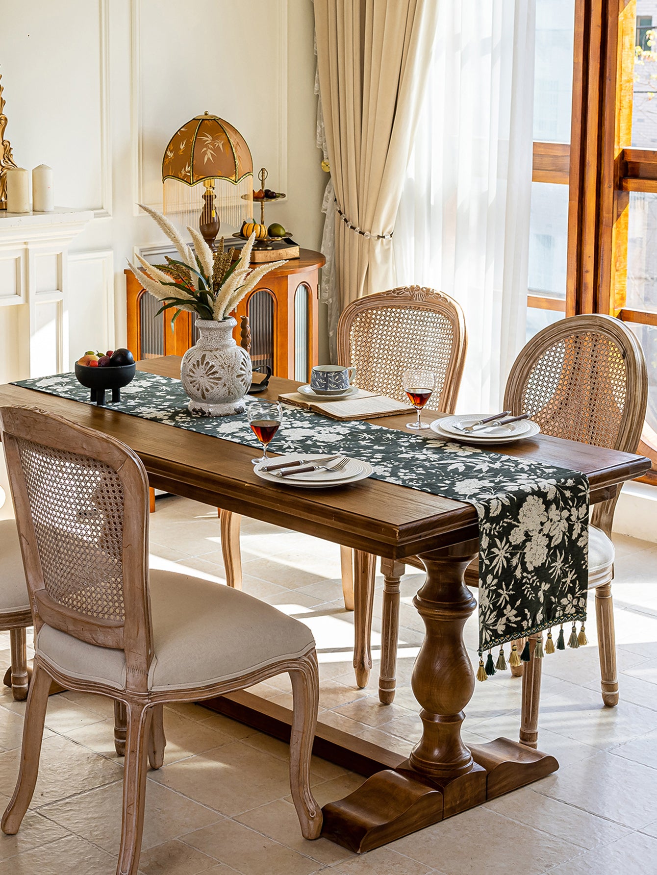 LaLuna Home Full Garden Chenille Jacquard Table Runner - Green