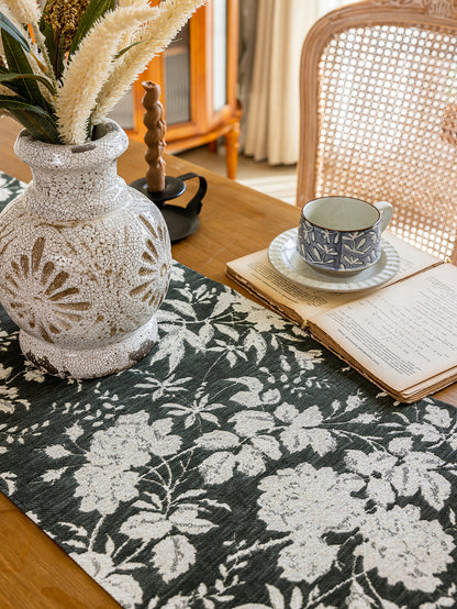 LaLuna Home Full Garden Chenille Jacquard Table Runner - Green