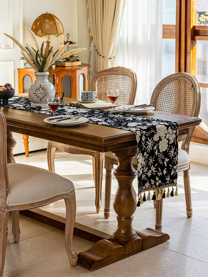 LaLuna Home Full Garden Chenille Jacquard Table Runner - Black
