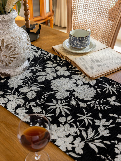 LaLuna Home Full Garden Chenille Jacquard Table Runner - Black