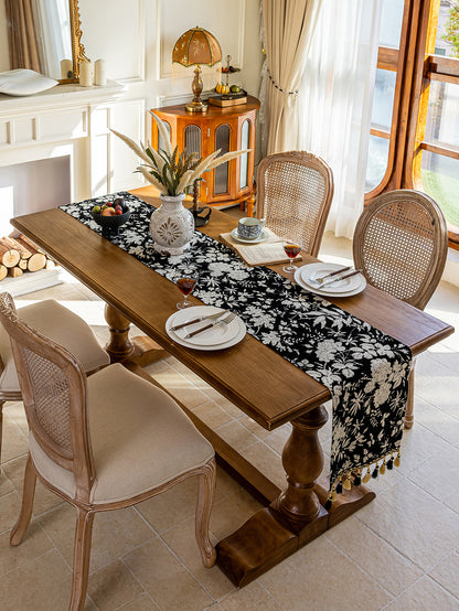 LaLuna Home Full Garden Chenille Jacquard Table Runner - Black