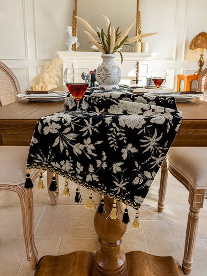 LaLuna Home Full Garden Chenille Jacquard Table Runner - Black