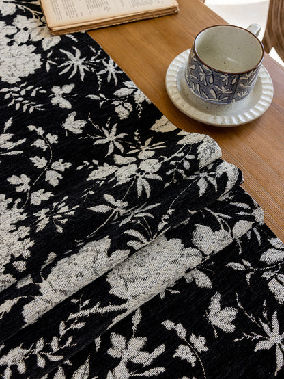 LaLuna Home Full Garden Chenille Jacquard Table Runner - Black