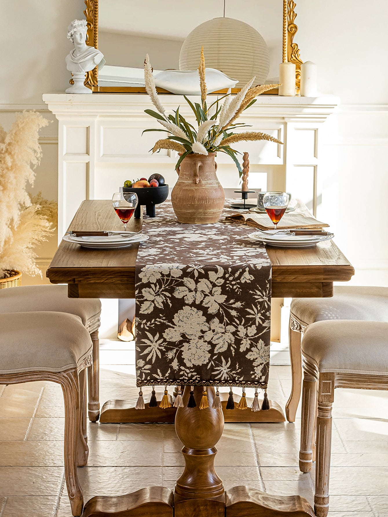 LaLuna Home Full Garden Chenille Jacquard Table Runner - Coffee
