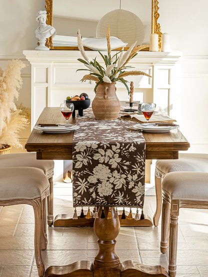 LaLuna Home Full Garden Chenille Jacquard Table Runner - Coffee