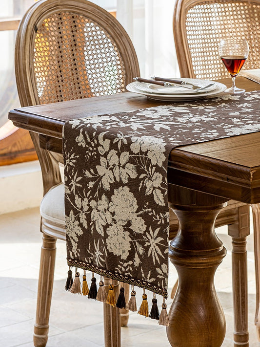 LaLuna Home Full Garden Chenille Jacquard Table Runner - Coffee