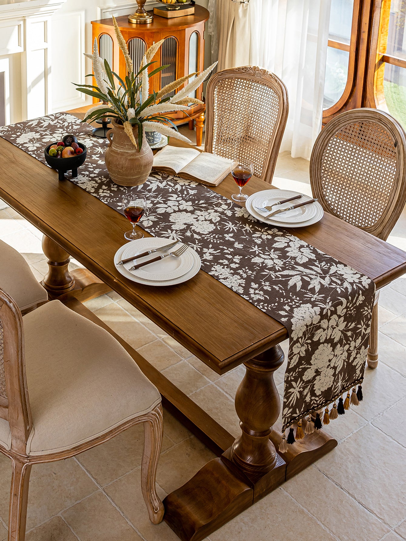 LaLuna Home Full Garden Chenille Jacquard Table Runner - Coffee