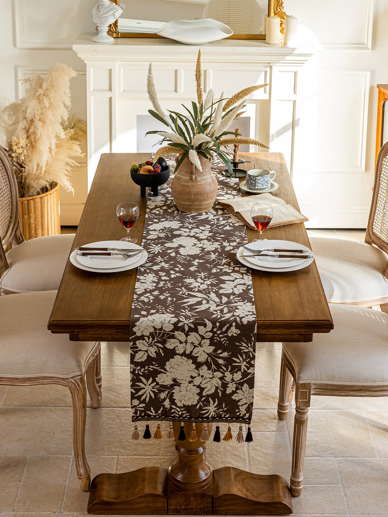 LaLuna Home Full Garden Chenille Jacquard Table Runner - Coffee