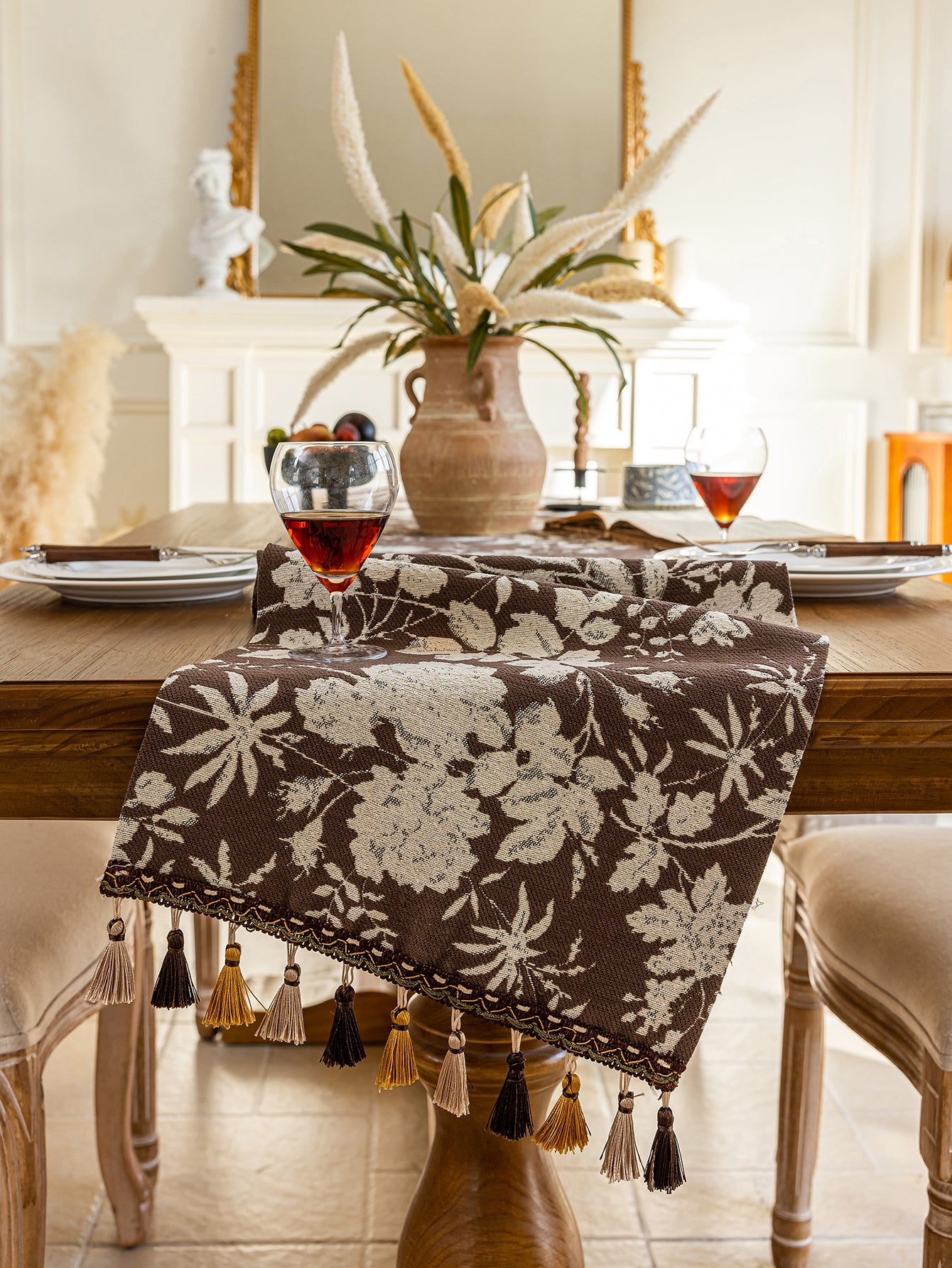 LaLuna Home Full Garden Chenille Jacquard Table Runner - Coffee