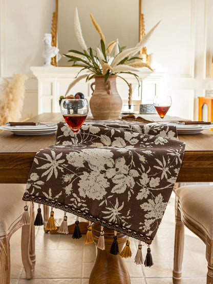 LaLuna Home Full Garden Chenille Jacquard Table Runner - Coffee