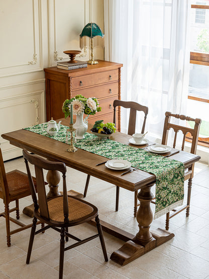 LaLuna Home Green Meadow Jacquard  Table Runner with Tassels