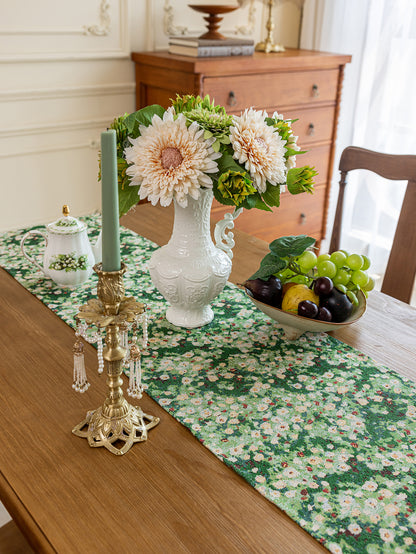 LaLuna Home Green Meadow Jacquard  Table Runner with Tassels
