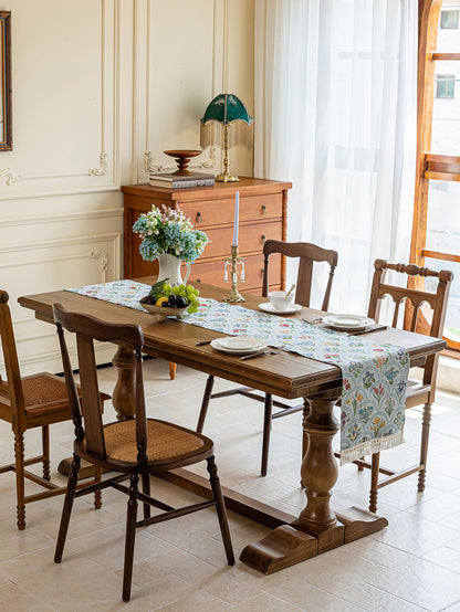 LaLuna Home Thousand Blooms Jacquard Table Runner with Tassels - Blue 35*210cm / 14*83in