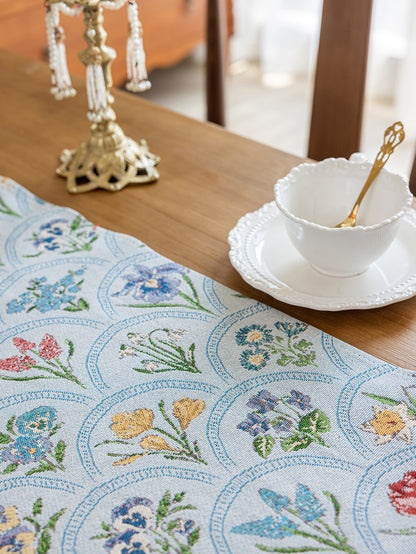 LaLuna Home Thousand Blooms Jacquard Table Runner with Tassels - Blue 35*160cm / 14*63in