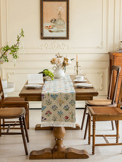 LaLuna Home Thousand Blooms Jacquard Round Table Runner with Tassels - Beige