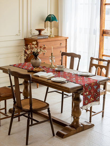 LaLuna Home Thousand Blooms Jacquard  Table Runner with Tassels - Red
