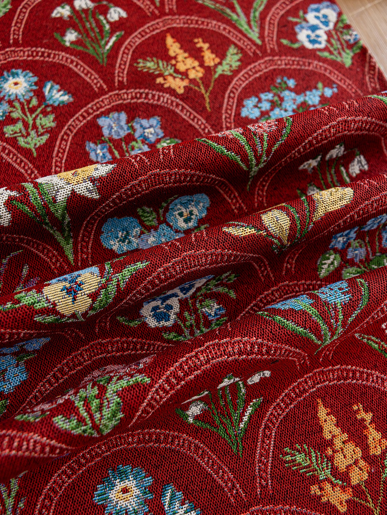 LaLuna Home Thousand Blooms Jacquard  Table Runner with Tassels - Red