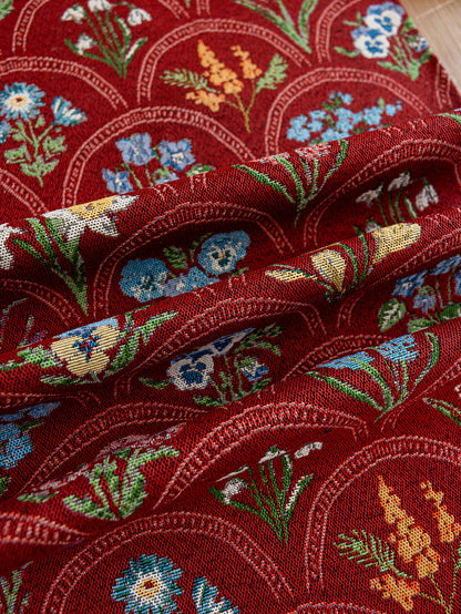 LaLuna Home Thousand Blooms Jacquard  Table Runner with Tassels - Red