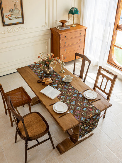 LaLuna Home Thousand Blooms Jacquard Table Runner with Tassels - Coffee
