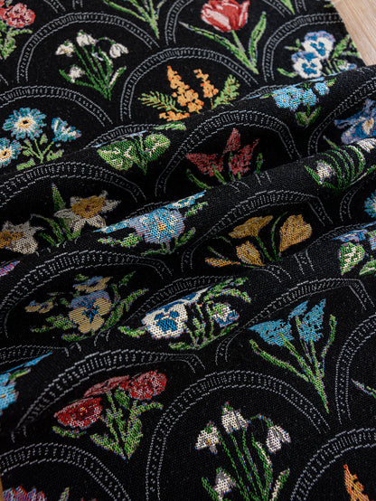 LaLuna Home Thousand Blooms Jacquard Table Runner with Tassels - Black