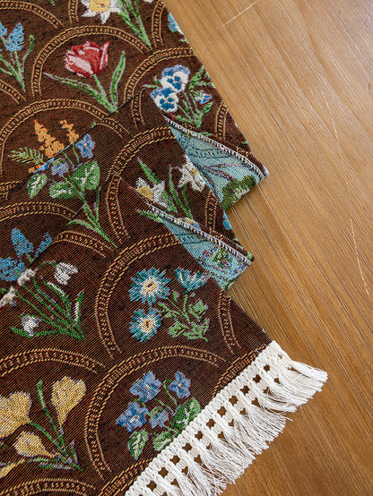 LaLuna Home Thousand Blooms Jacquard Table Runner with Tassels - Coffee
