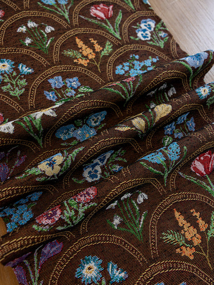 LaLuna Home Thousand Blooms Jacquard Table Runner with Tassels - Coffee