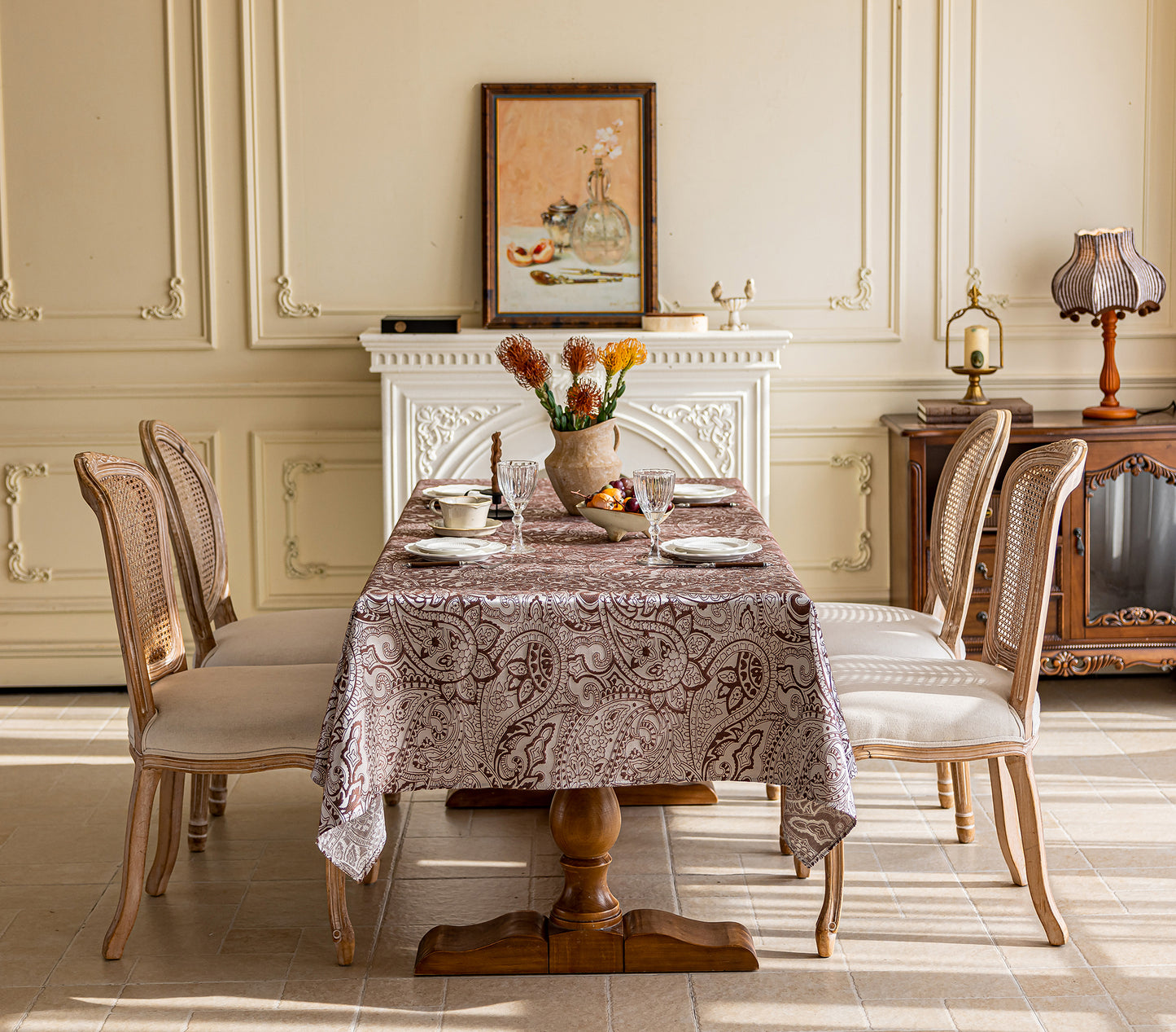 LaLuna Home Pearlescent  Jacquard  Tablecloth  -Coffee