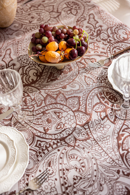 LaLuna Home Pearlescent  Jacquard  Tablecloth  -Coffee