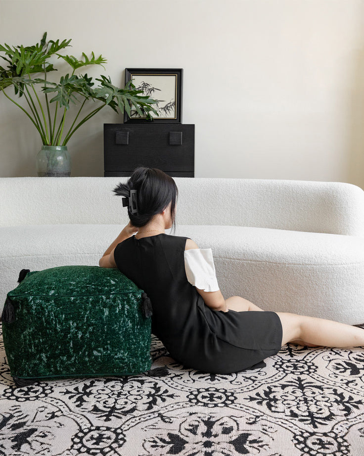 LaLuna Home Vintage Emerald Jacquard Chenille Pouf Cover