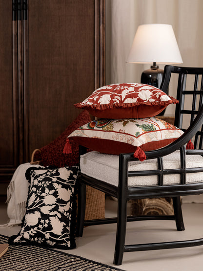Kerman Pomegranate Bloom Lumbar Pillow with Ruffle Trim
