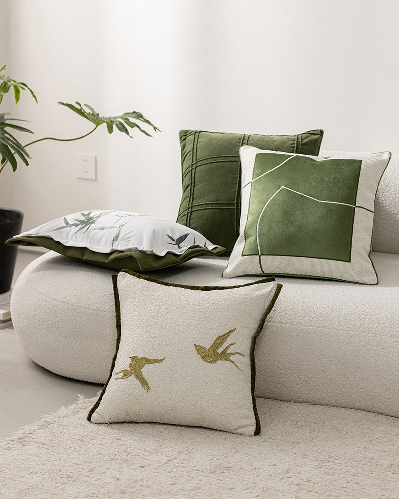 LaLuna Home Vintage Grassland Green Velvet Patchwork Throw Pillow