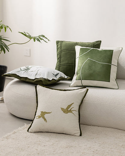 LaLuna Home Vintage Grassland Green Velvet Patchwork Throw Pillow