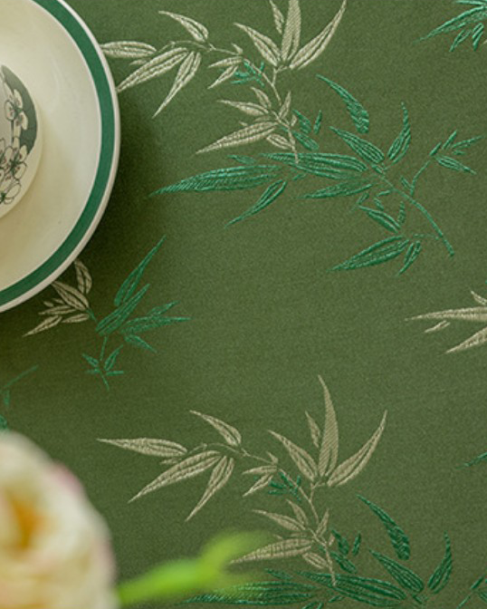 LaLuna Home Chinoiserie  Bamboo Embroidered Tablecloth with Tassels 140*180cm / 55*71in