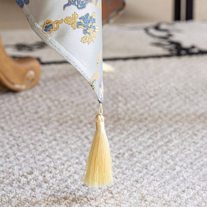 LaLuna Home Chinoiserie Loong Feng Pattern Jacquard Tablecloth with Tassels