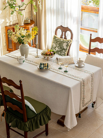 Chinoiserie Green Verse Pattern Table Runner with Tassels