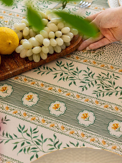 Chinoiserie Green Meadow Song Floral Pattern Tablecloth