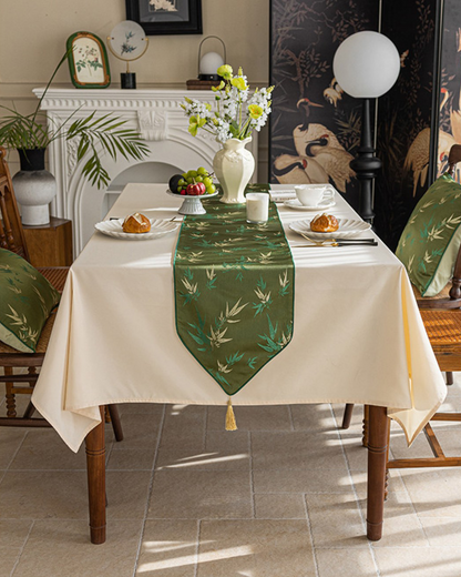 LaLuna Home Chinoiserie  Bamboo Embroidered Table Runner with Tassels