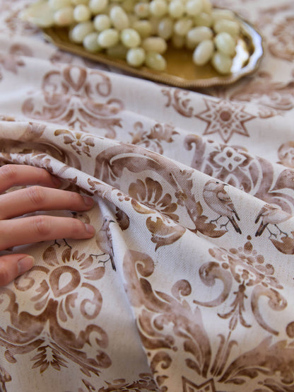 Chinoiserie Vintage Floral Pattern Round Ruffle Tablecloth