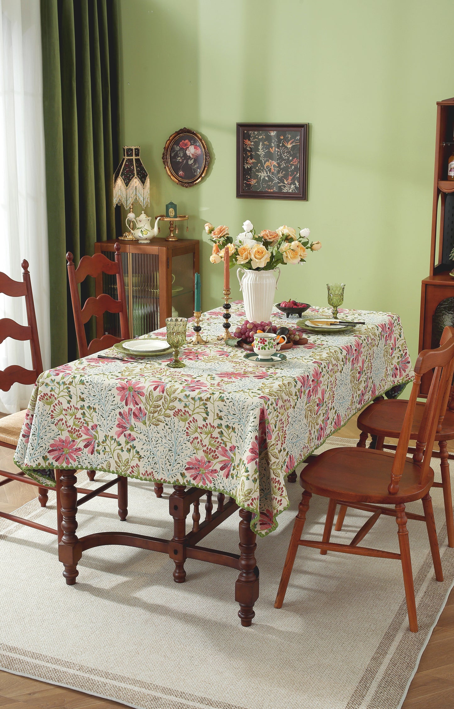 LaLuna Home Chunjiang Town Jacquard  Tablecloth with Shell Trim - Spring Town