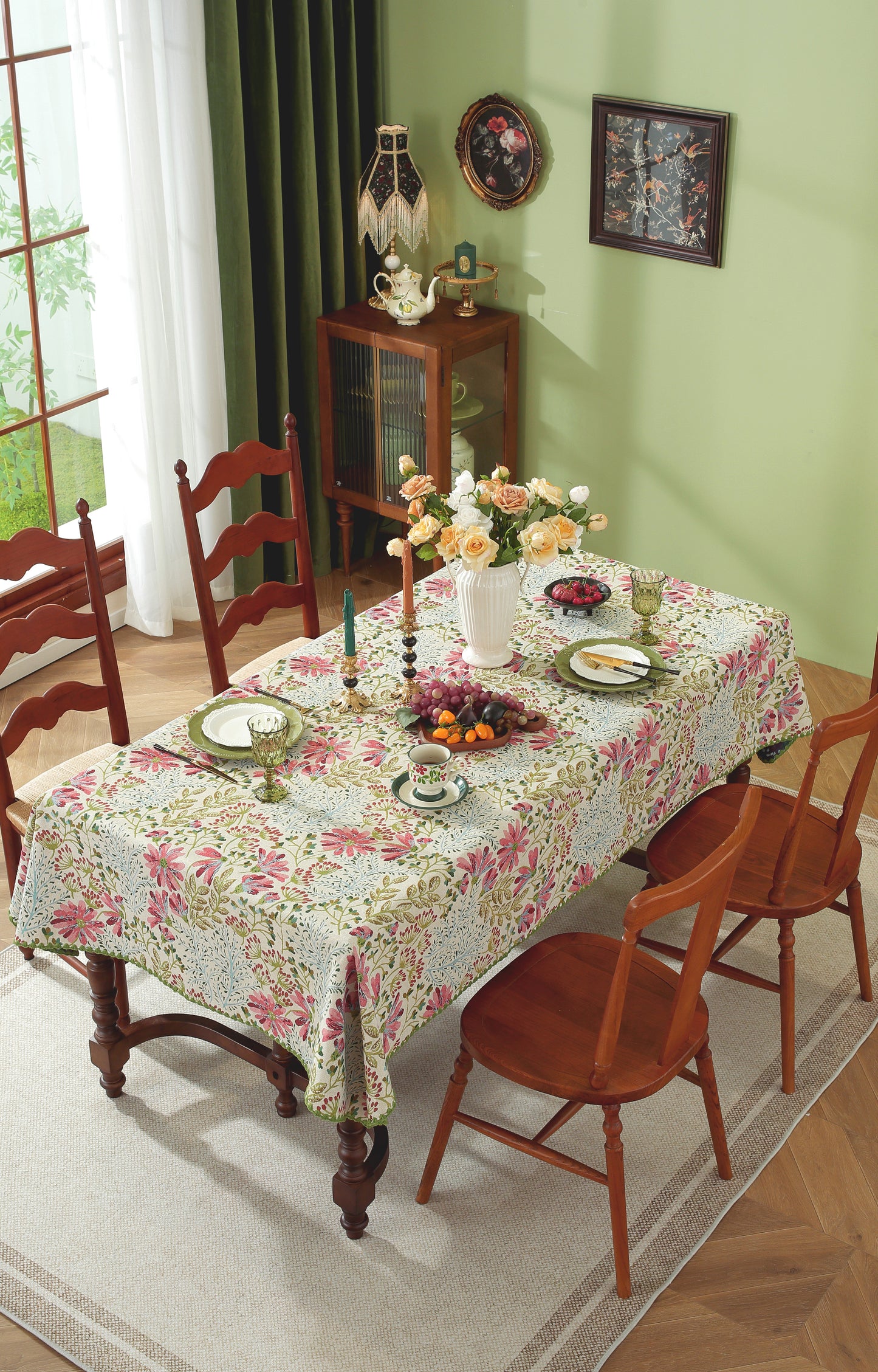 LaLuna Home Chunjiang Town Jacquard  Tablecloth with Shell Trim - Spring Town