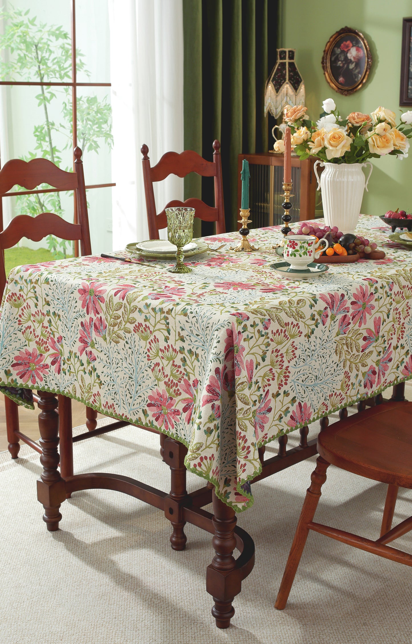 LaLuna Home Chunjiang Town Jacquard  Tablecloth with Shell Trim - Spring Town